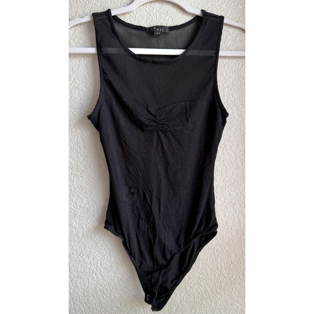 XXI Forever 21 Black Sheer Mesh Sweetheart Bodysuit Small